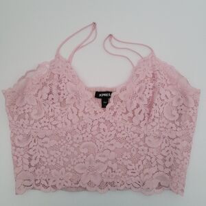 Express Allover Lace Crop Cami Top L Pink Coquette Smocked Back Romance Feminine